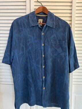 Jamaica Jaxx Men's Hawaiian Button Down Short Sleeve Shirt Palm Print Blue LARGE